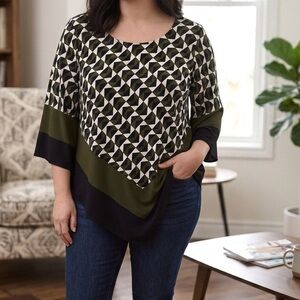 Alfani Green Geometric 3/4 Sleeve Blouse - Size 12